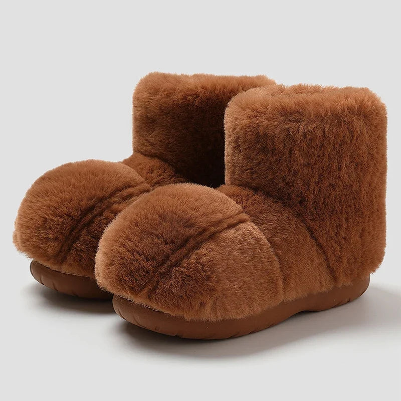 Plush cozy women's slippers - cat-paw design, long-pile plush faux fur, indoor use