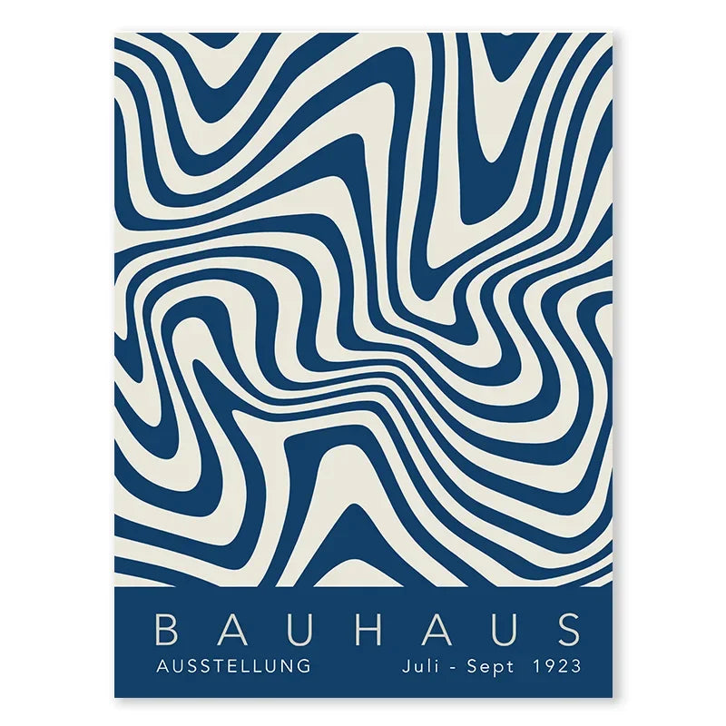 Abstract Blue Bauhaus Canvas Wall Art Contemporary Bedroom