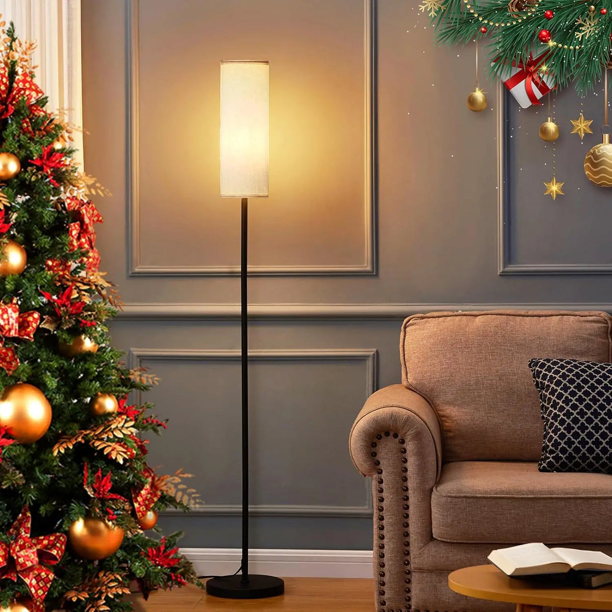 Japandi  Contemporary Floor Lamp With Fabric Shade Stepless Dimming