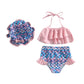 Plush girls' bikini swimsuit - halter-neck ruffle crop top, mermaid scale print, shorts, polyester, for summer vacation