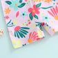 zip-front, short sleeve, floral print, polyester, for summer swimwear – Plush girls’ rash guard romper