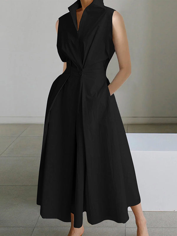 Elegant White Dress with Shirt Collar, Versatile Women's Dress for Formal and Casual Occasions-3