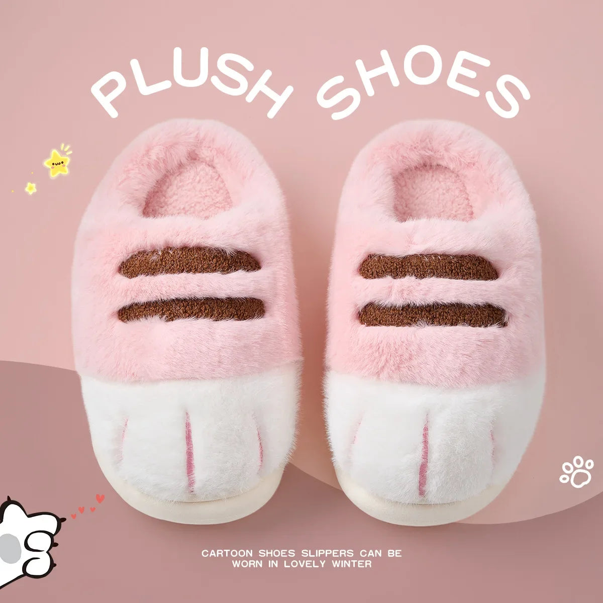 Plush Unisex Slippers For Kids - Cozy Cat Design, Plush Lining, Indoor Wear At Household