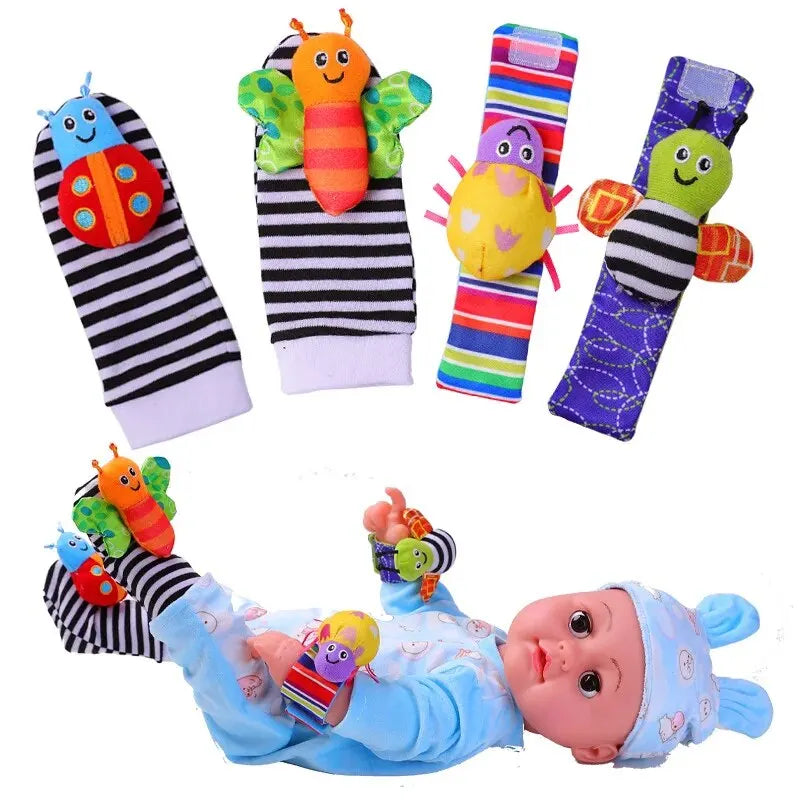 4-Piece Baby Rattle Toy Kit with Animal Socks and Wrist Straps for Infants 0-12 Months - Great Gifts for 1 Year Old
