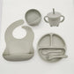 Baby Silicone Tableware Kit 8 Piece Suction Bowls Divided Plate Bib Spoon Fork Fall 2025 Self Feeding Aid