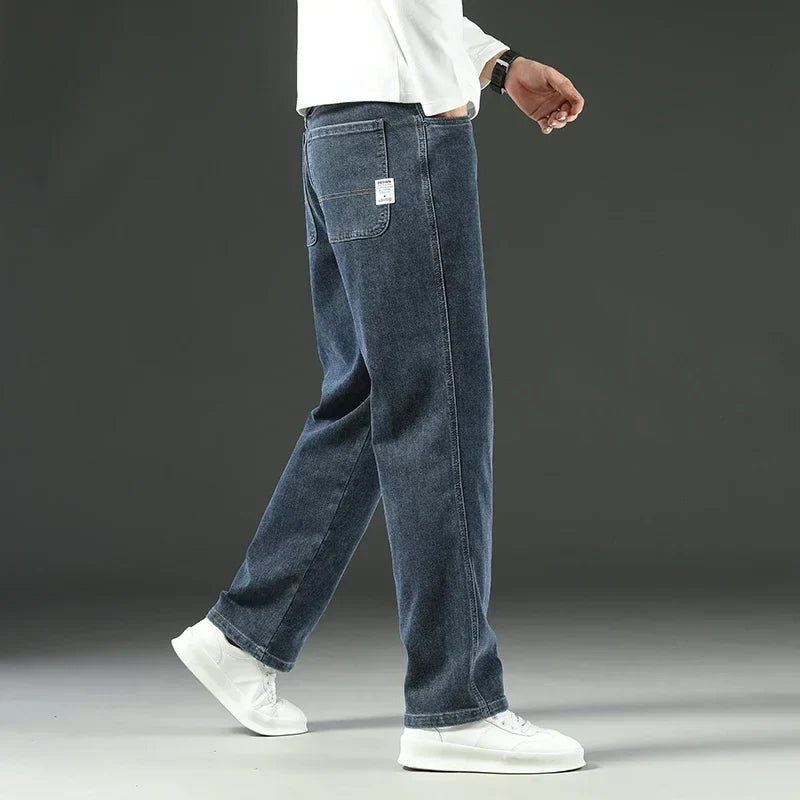Men’s Stretchy Jeans - Wide Leg, Cotton, Business Casual