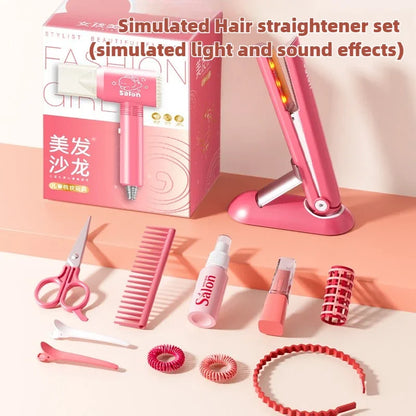 Kids Hair Salon Kit Pink Pretend Play Styling Kit With Hair Dryer And Accessories Fall 2025 Gift