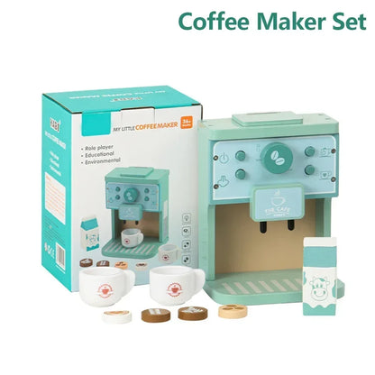 Wooden Kids Coffee & Cookie Maker Toy Kit - Educational Pretend Play Kitchen Gift for Boys & Girls