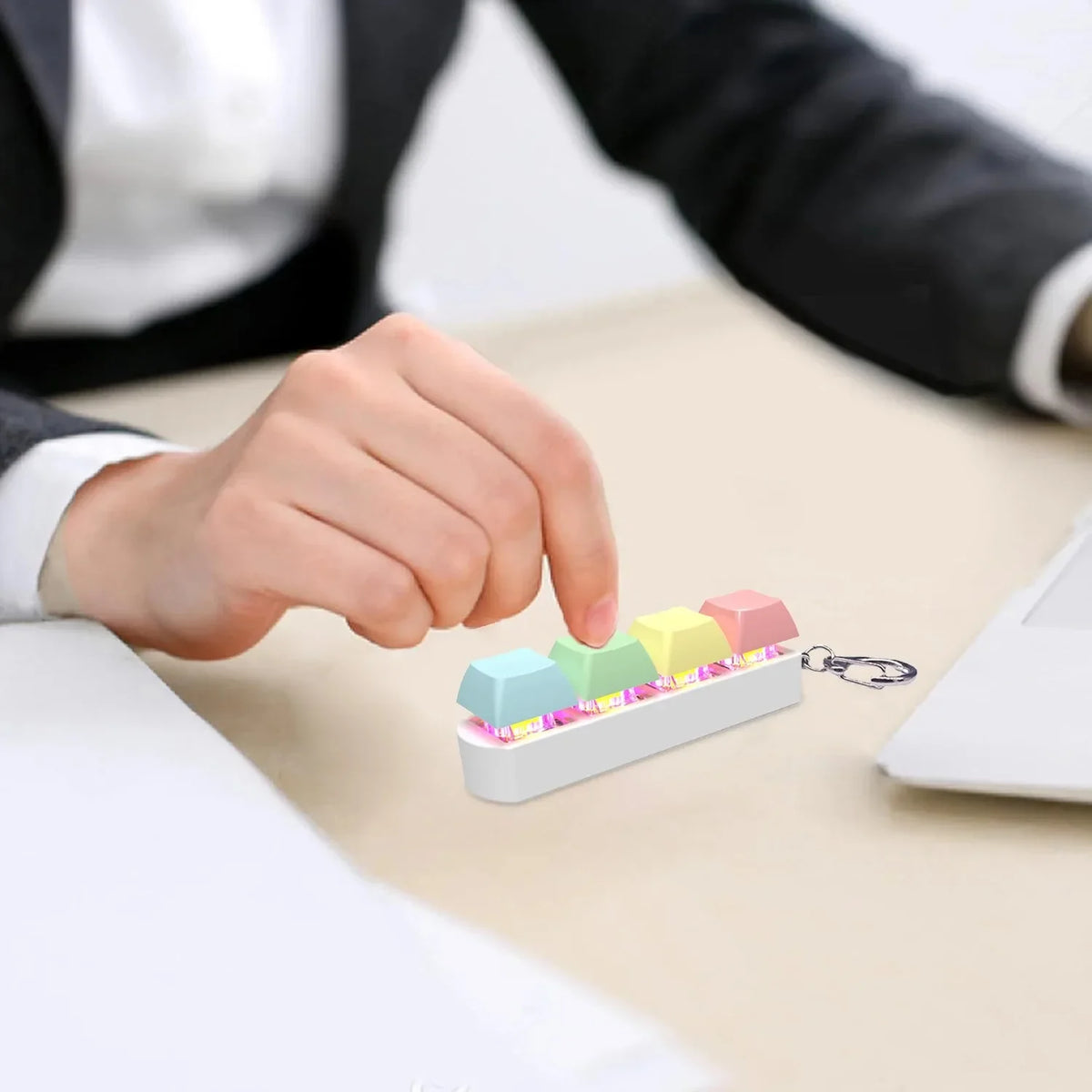 Fidget Keyboard Toy LED Keychain 4 In 1 Stress Relief