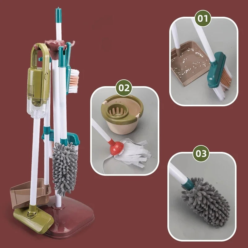 Kids Pretend Play Cleaning Kit - Broom & Vacuum Toy for Boys and Girls, 23-Piece Sanitation Fun