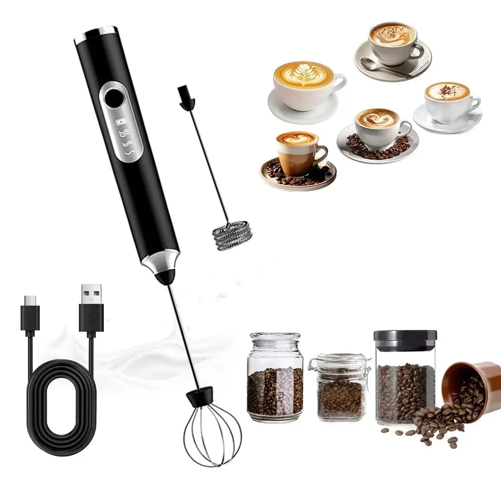 Motor-Driven Milk Frother Hand-Held 3 Speed USB Battery-Powered with Whisk and Chopper, Back to School 2026 Gift