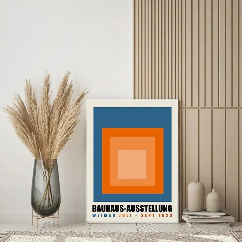 Abstract Blue Bauhaus Canvas Wall Art Contemporary Bedroom