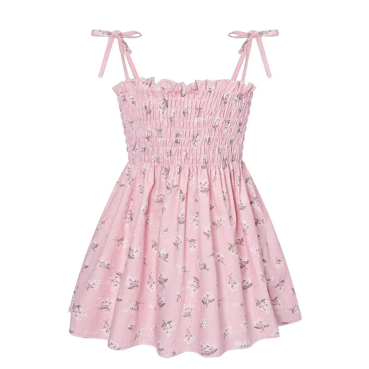 Plush girls' sundress - smocked bodice, daisy print, polyester, for casual summer outings