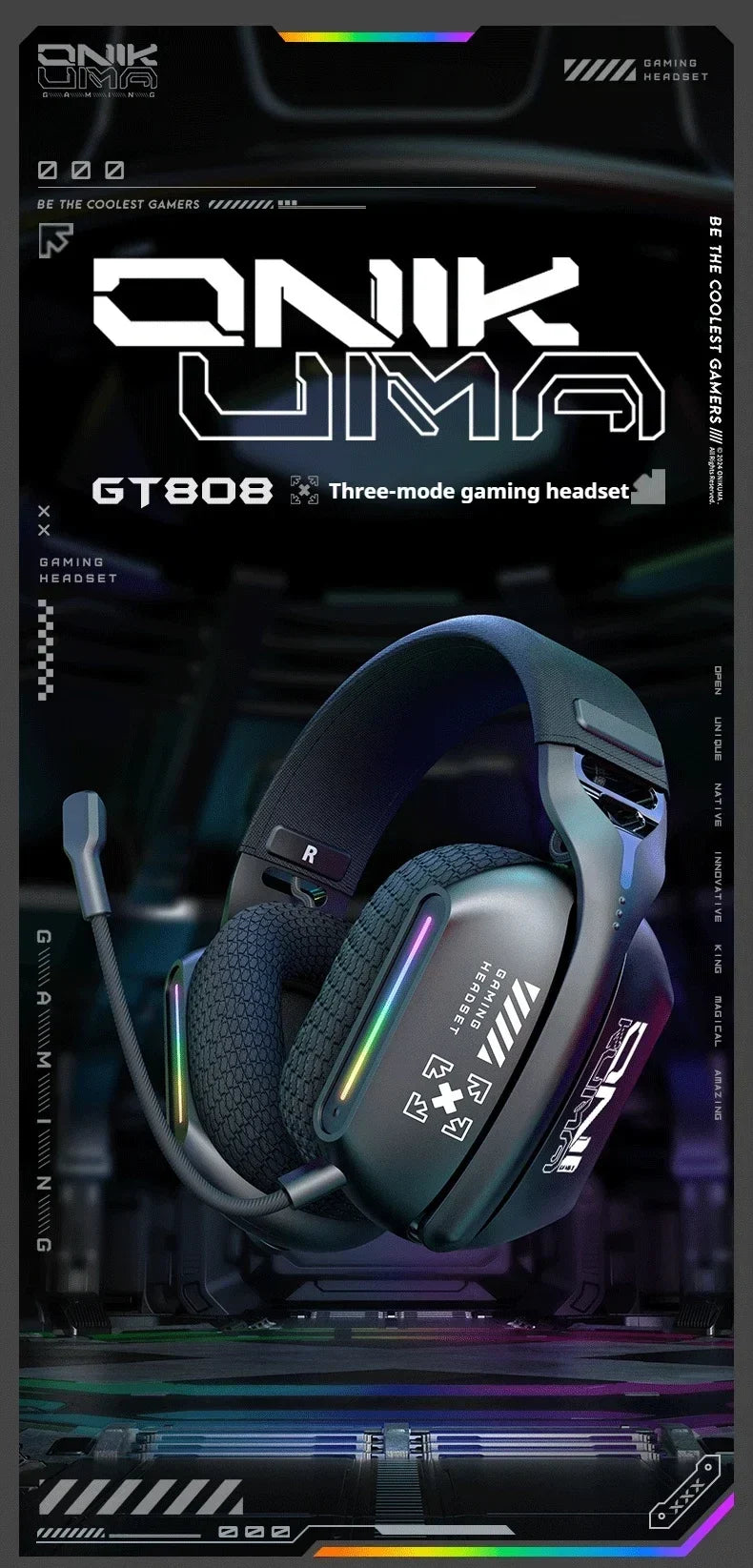Cordless Gaming Headset Tri Mode Bluetooth Wired Immersive