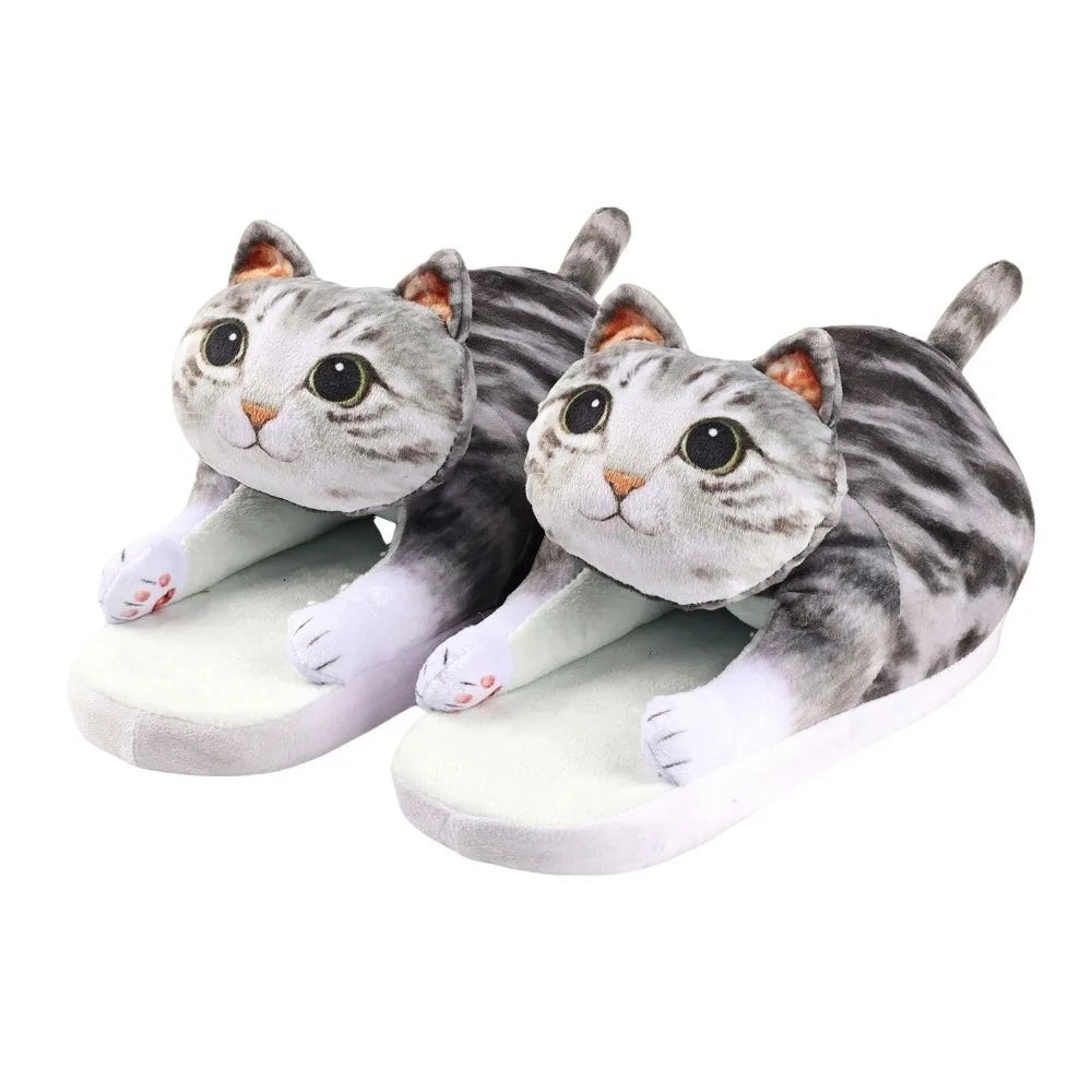 cozy hugging cat design, plush, indoor use and home lounging – Plush women's cat slippers