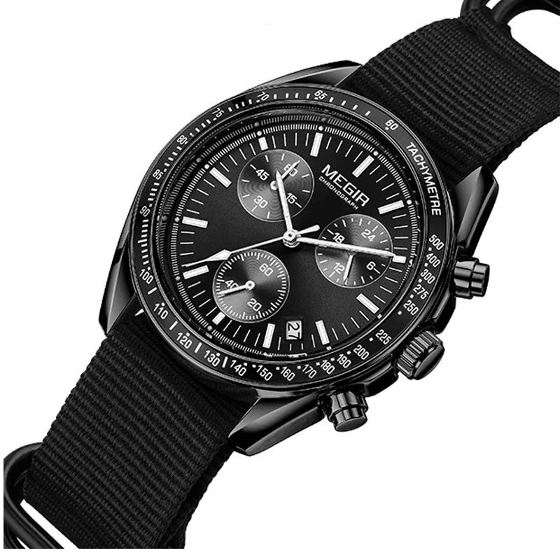Quartz Chronograph Watch Blue Nylon Strap Water-Resistant