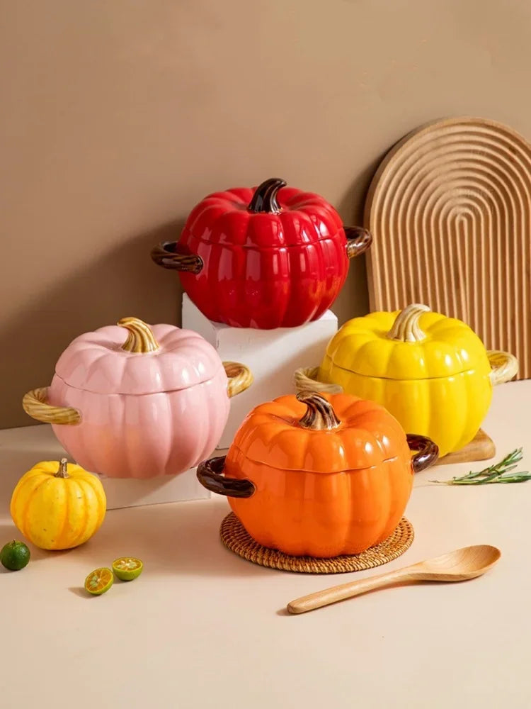 Ceramic2025 Edition Soup Pot Pumpkin Lid Porcelain Large Fall