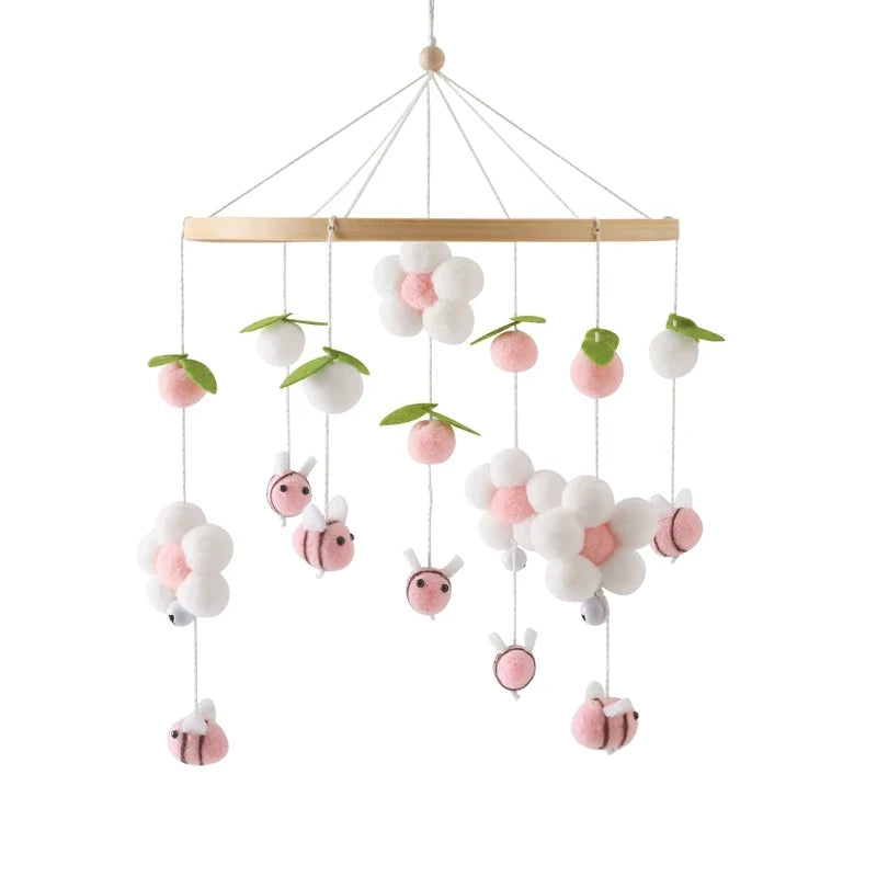 Crib Wooden Mobile Felt Bear Musical Newborn Sensory Toys