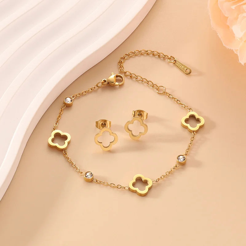 Clover Flower Stainless Steel Bracelet Kit Gold Gift