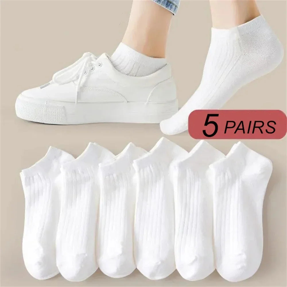 Plush women's invisible ankle socks 5-pack - 100% cotton sweat-absorbing low-cut boat socks