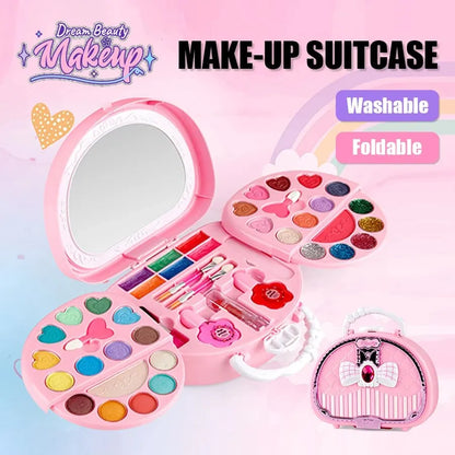 Kids2025 Edition Makeup Kit Washable Pretend Play Cosmetic Kit With Mirror NonToxic Safe Gift Idea Back To School