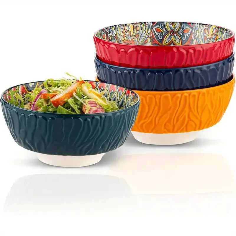 Bohemian Ceramic Bowls Kit Floral Serving Bowls Multi-Use