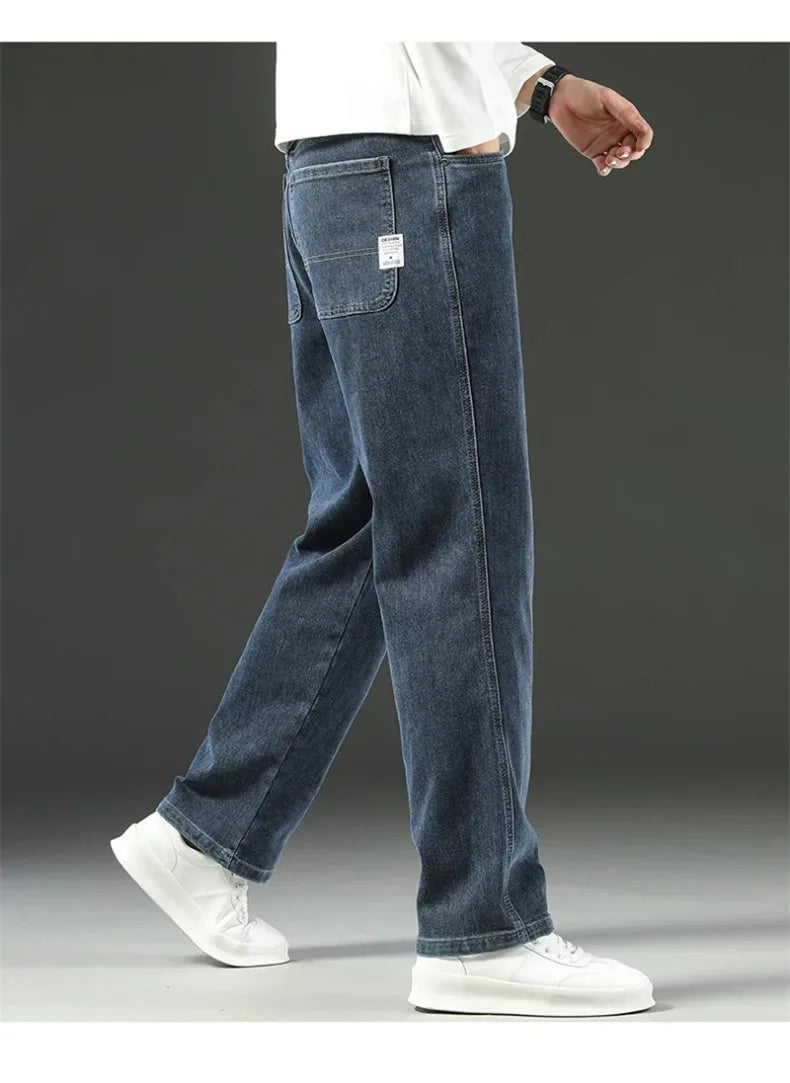 Men’s Stretchy Jeans - Wide Leg, Cotton, Business Casual