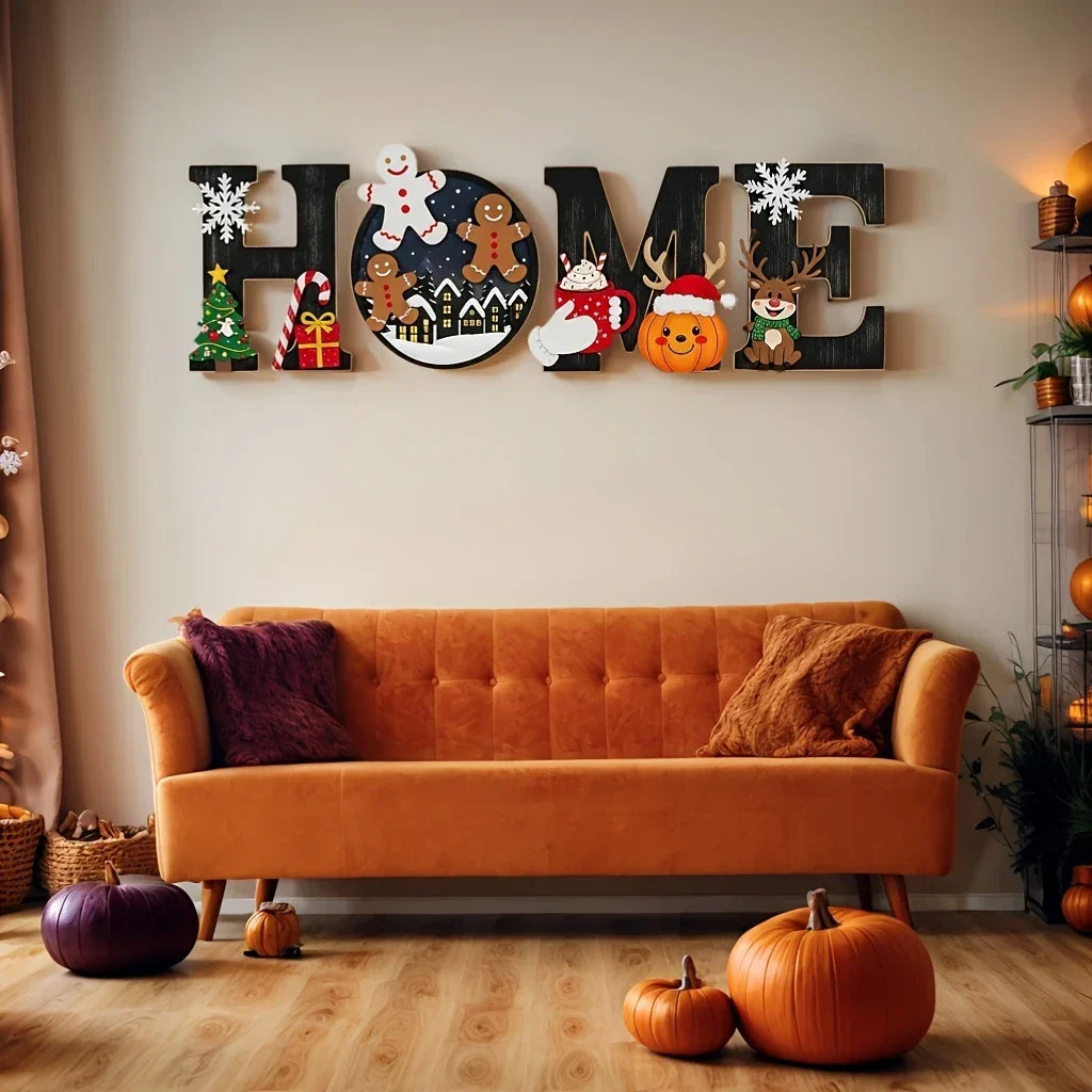 Christmas Wooden Wall Decor Letters HOME Farmhouse Style Holiday 2025 Wall Hanging for Porch Cozy Festive Decor