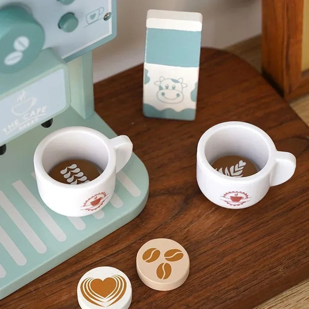 Wooden Kids Coffee & Cookie Maker Toy Kit - Educational Pretend Play Kitchen Gift for Boys & Girls