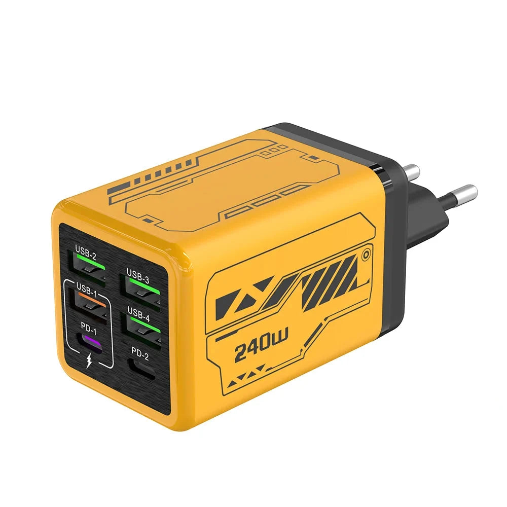 USB2026 Edition C Charger 6-Port Fast Charge, 4 USB A 2 Type-C PD3.0, EU UK US Plug, Back to School