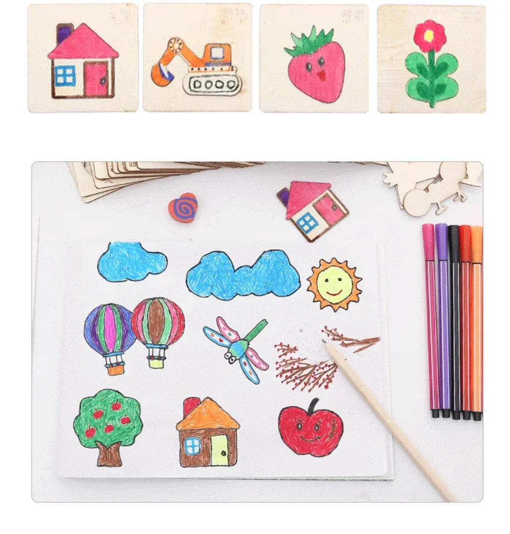 Wooden DIY Art Stencil Kit for Kids - Creative Painting & Drawing Tools, Educational Craft Supplies