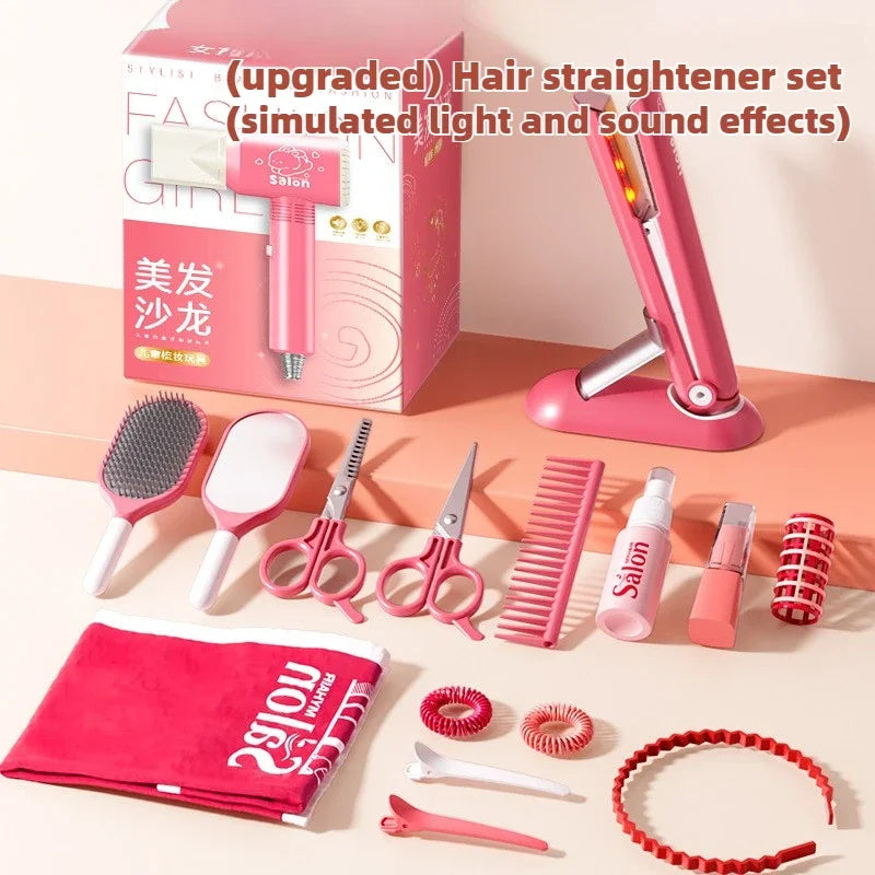 Kids Hair Salon Kit Pink Pretend Play Styling Kit With Hair Dryer And Accessories Fall 2025 Gift
