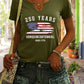 Plush Women's V-Neck T-Shirt - Short Sleeve, Patriotic Semiquincentennial Flag Print, Casual Top