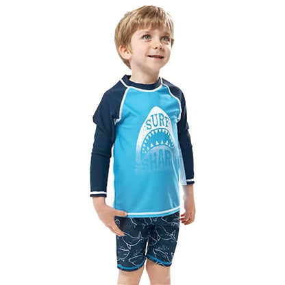 Fast-dry unisex kids' swimsuit set - long-sleeve top and shorts, polyester, for summer swimming