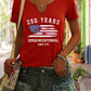 Plush Women's V-Neck T-Shirt - Short Sleeve, Patriotic Semiquincentennial Flag Print, Casual Top