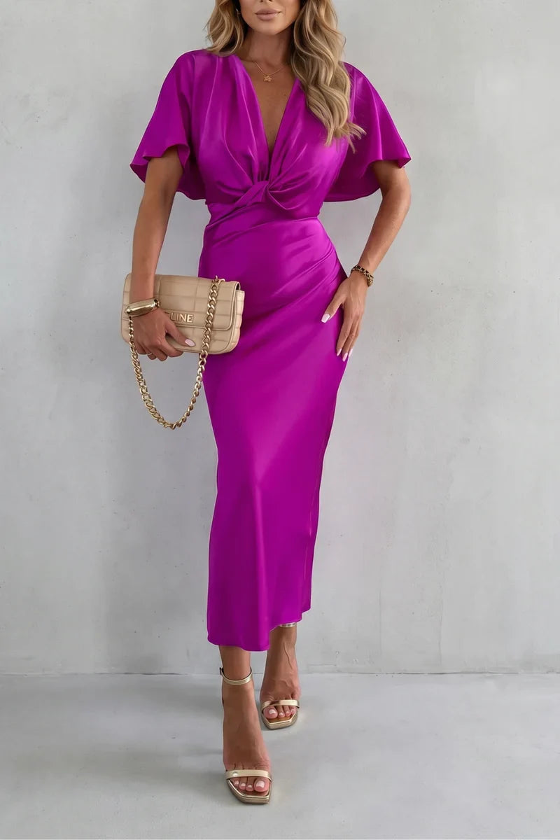 V-neck cross-junction, for after-work and evening events – Fitted women's long dress