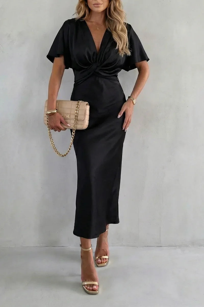V-neck cross-junction, for after-work and evening events – Fitted women's long dress
