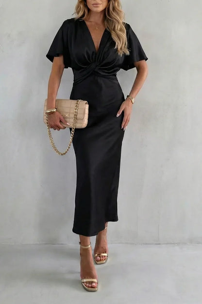 V-neck cross-junction, for after-work and evening events – Fitted women's long dress