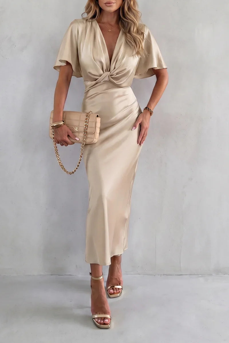 V-neck cross-junction, for after-work and evening events – Fitted women's long dress