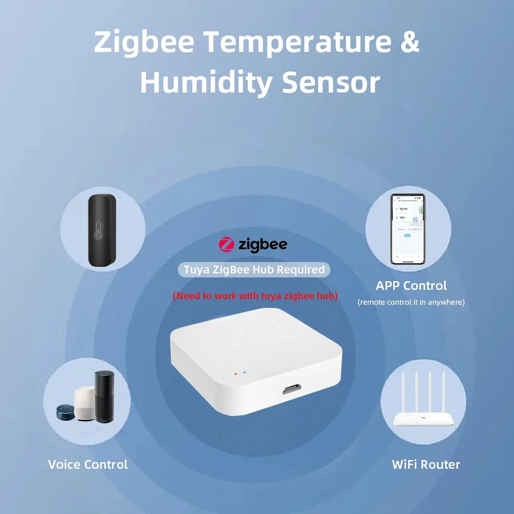 Tuya ZigBee Smart Temperature and Humidity Sensor Battery Powered for Smart Household Security with Alexa and Google Household