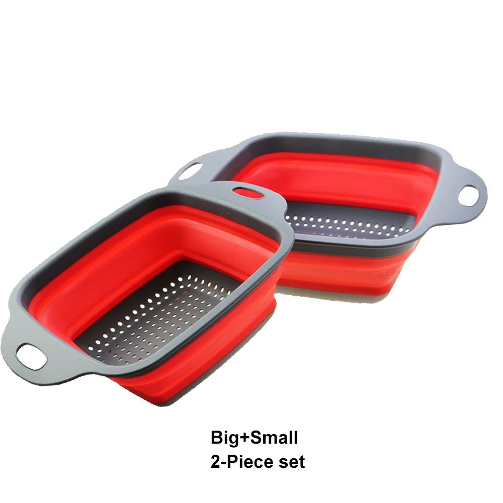 Silicone2026 Edition Folding Drain Basket 2-In-1 Collapsible Colander For Fruits And Vegetables Space-Saving Kitchen Device Fall