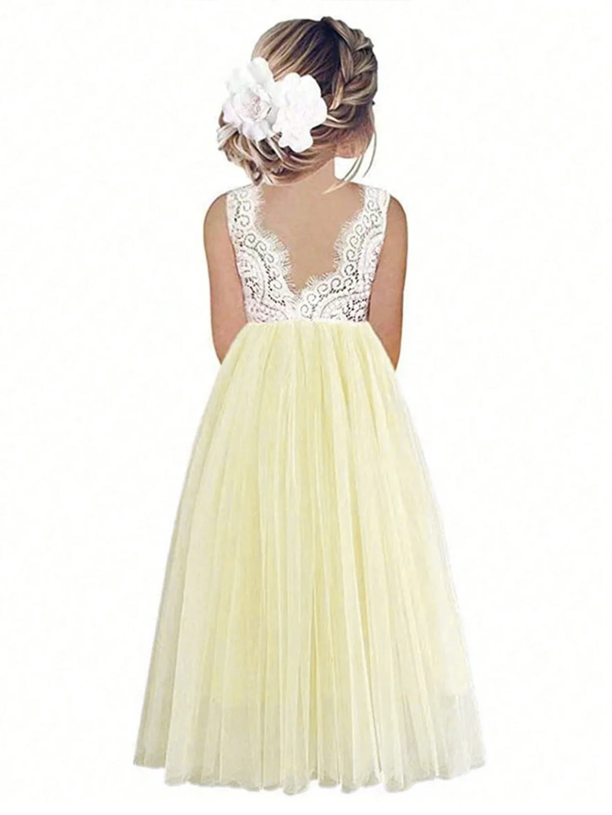 Light Girls’ Flower Girl Dress - Lace Bodice, Flowing Tulle Skirt, Polyester, For Wedding