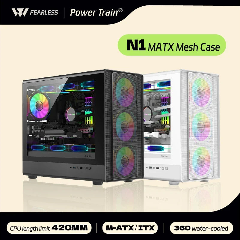 Vertical MicroATX Glass PC Case Supports 360mm Radiator