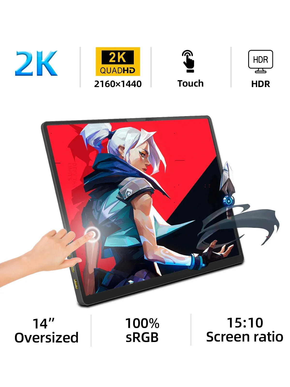 2K Travel-Friendly Monitor 14 Inch Touch HDR 60Hz Gaming Display
