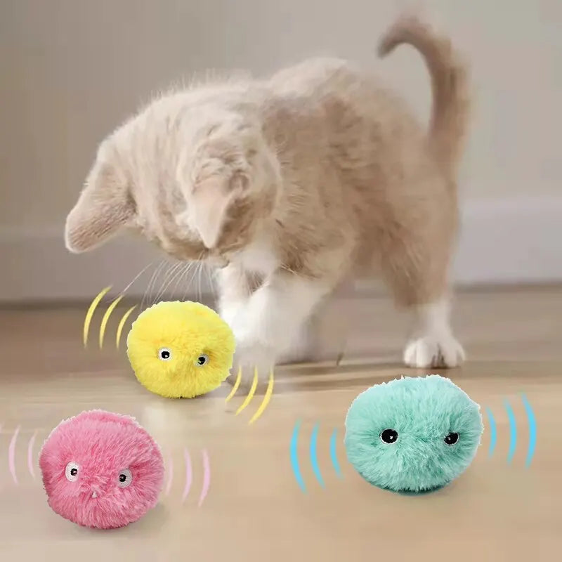 Interactive Cat Toy Ball - Plush Motor-Driven Catnip Training Squeak Sound Toy for Kittens