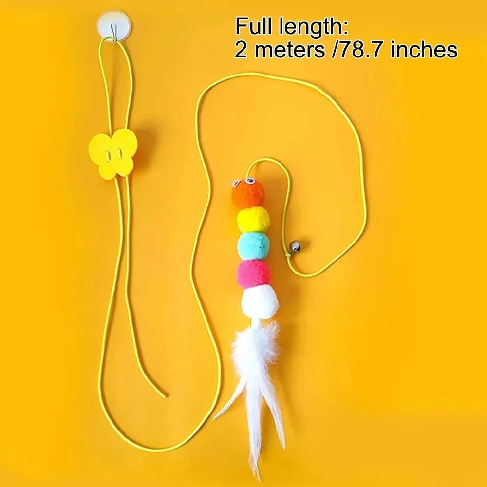 Cat Pet Toys Funny Stick Kitten Elastic Rope Dragonfly Feather Bell Swing