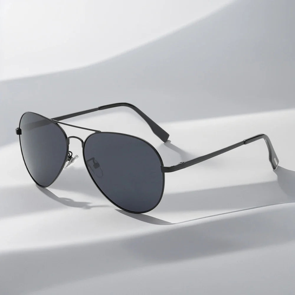 Timeless Big Pilot Sunglasses for Men - Deluxe Metal Black Aviation Shades UV400