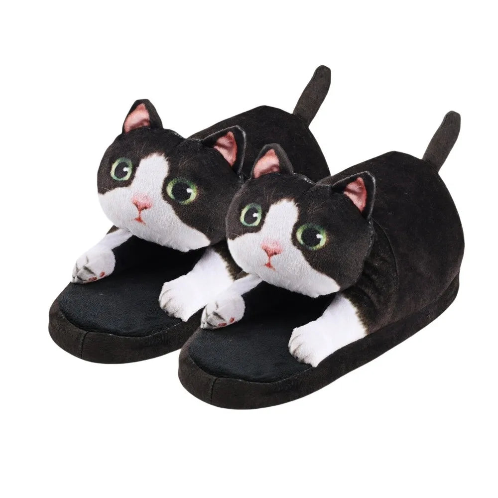 cozy hugging cat design, plush, indoor use and home lounging – Plush women's cat slippers