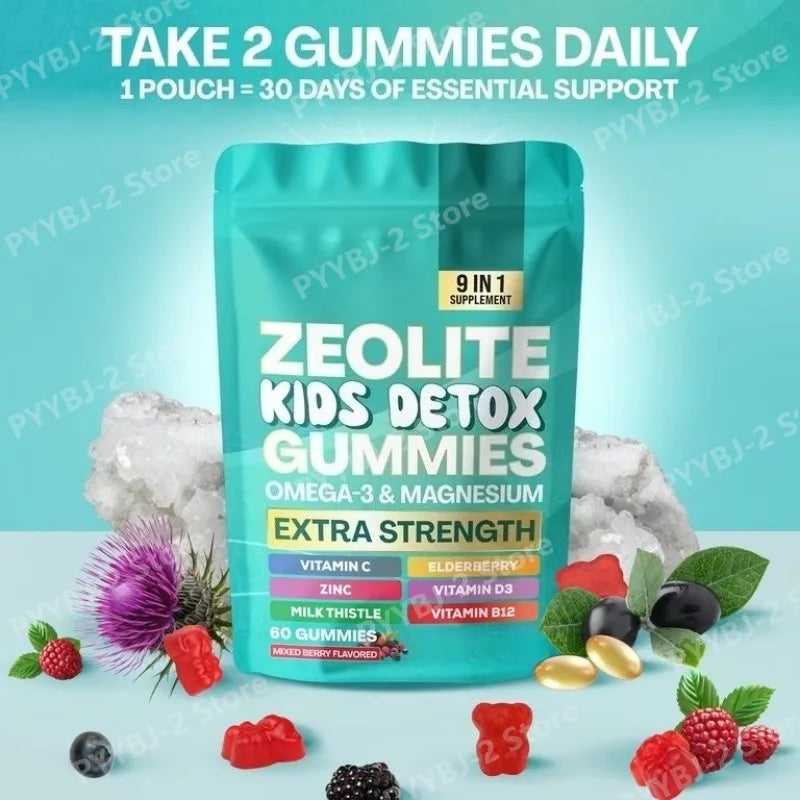 Multivitamin Omega-3 Magnesium Elderberry Immune Support Supplement 2026 – Zeolite Detox Gummies 60 Count