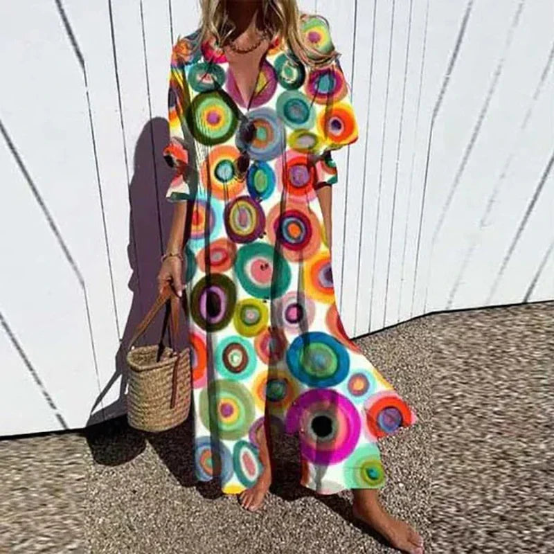 Variant image for Boho Floral Maxi Dress for Women, Elegant Deep V-Neck Long Dress with Flowy Silhouette, Lightweight Summer Style-31